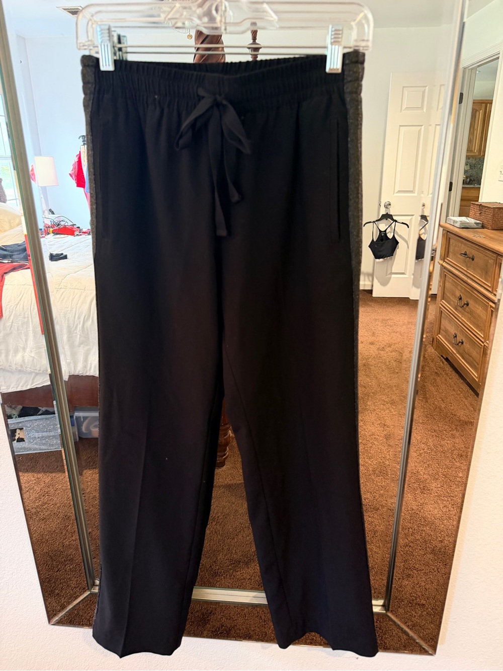 Zadig and Voltaire Black Drawstring Wide-Leg Pants with Side Stripe
